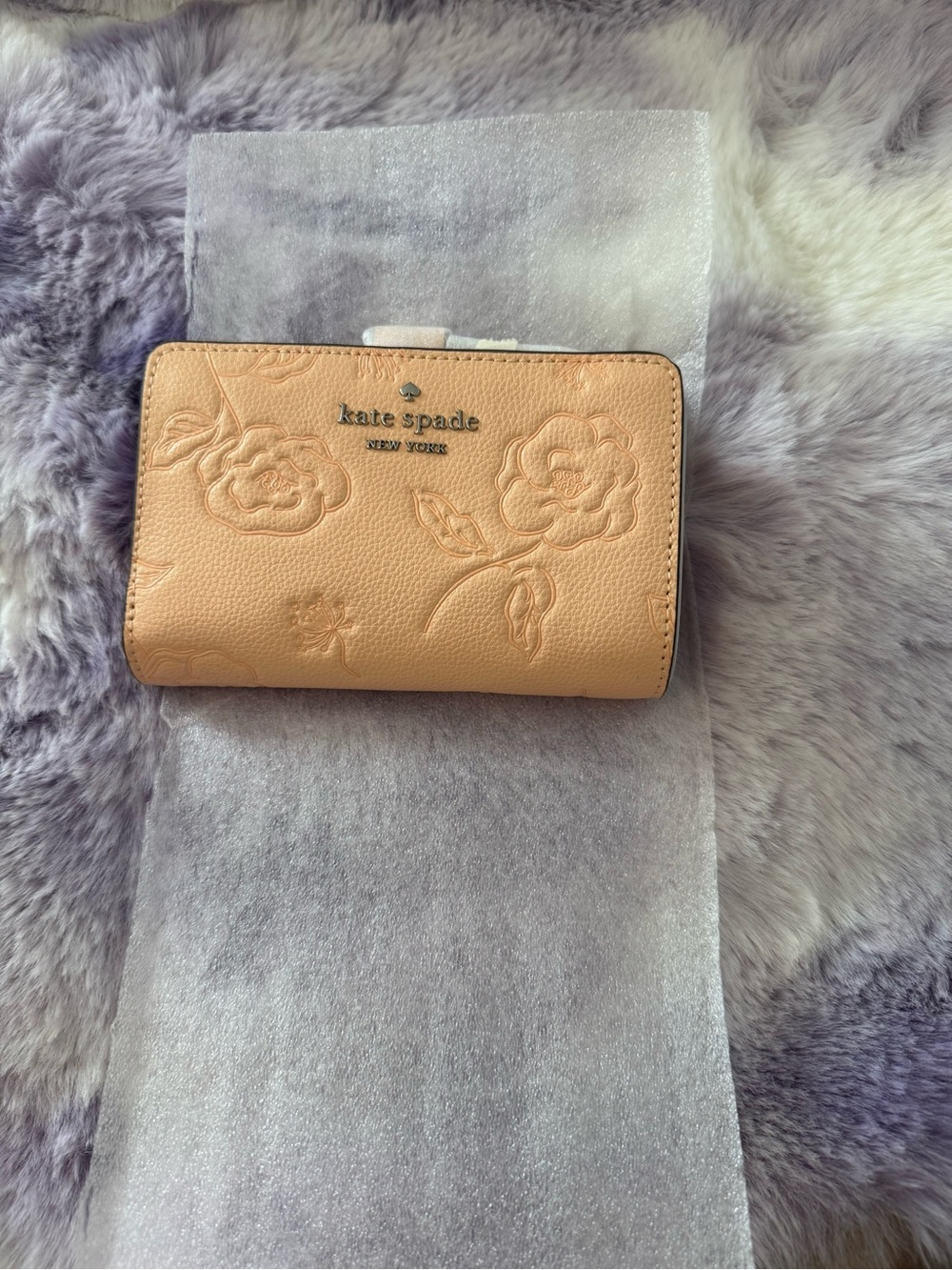 kate spade Peach Embossed Floral Leather Compact Wallet